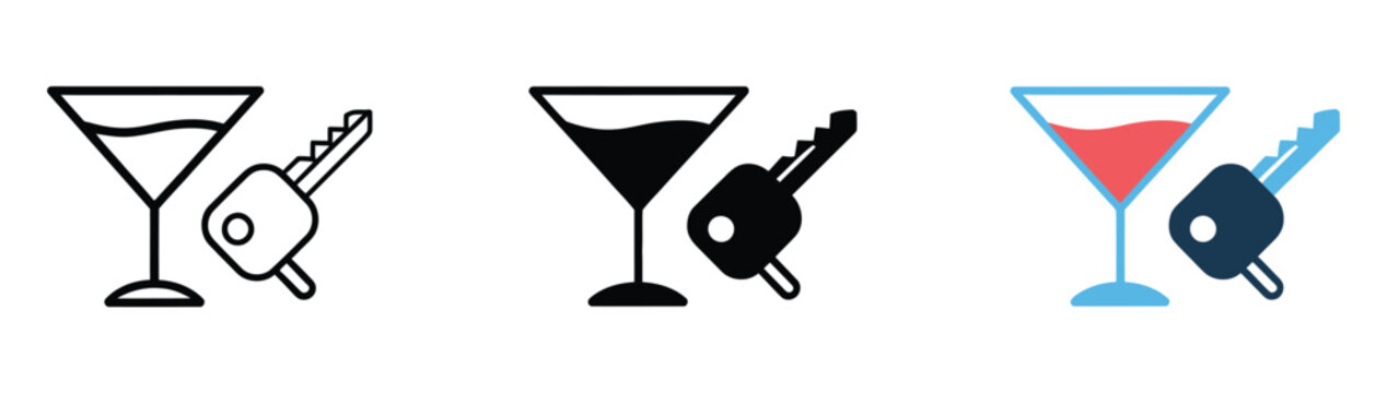 Drunk Driving Icon, Vector Illustration of Cocktail Glass with Car Key, Editable Graphics Symbolizing Alcohol-Related Road Dangers