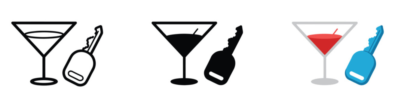 Drunk Driving Icon, Editable Vector Graphics Featuring Alcohol, Car Key, Traffic Safety Symbol