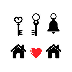 Fototapeta premium A set of black and red home and love icons on a white background