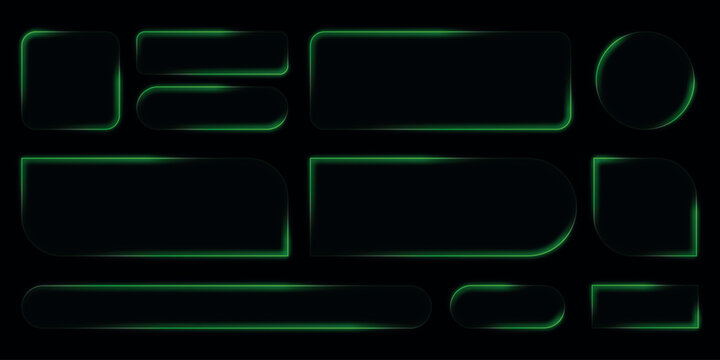 Neon glowing frames, green night banners, light effect, bright illuminated borders. Rounded rectangles are design elements