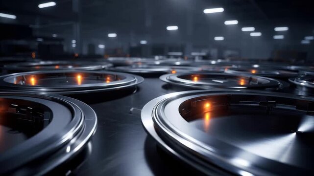Industrial machinery with circular structures in a modern interior