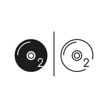 Oxygen O2 Chemical Symbol on Data Disc Flat Icon. Medical Gas and Digital Information Concept in Minimalist Black and White Vector Art.
