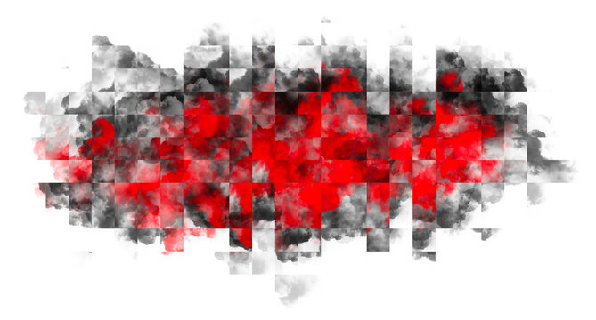 Red Flame Smoke Cloud with Digital Square Pixel Overlay for Creative Multimedia Projects