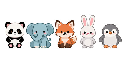 Naklejka premium baby animal icons, soft rounded shapes, adorable expression.ai