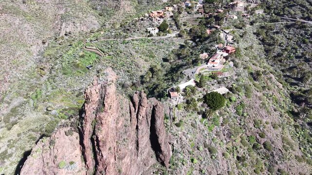 Descending drone,aerial Masca moutain village Tenerife Spain