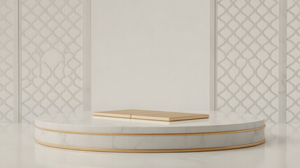 Elegant marble platform with golden accents for product display and showcase.