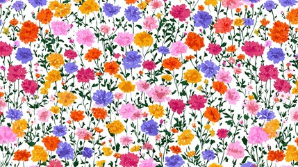 A vibrant floral pattern with colorful flowers on a white background