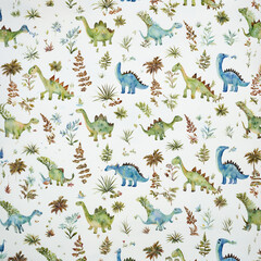 Obraz premium Watercolor Dinosaur Prehistoric Pattern