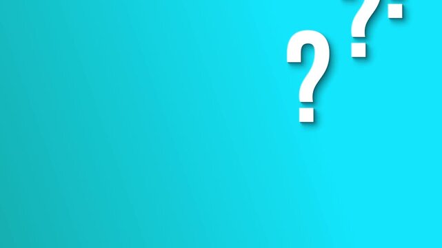 Animated falling question marks on a blue gradient background