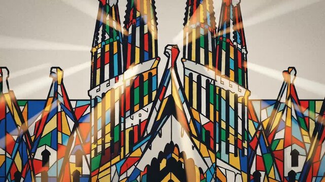 Minimalist Flat Vector Animation of Abstract Geometric Cathedral Architecture