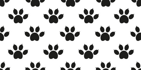 Fototapeta premium Black Cats Paw seamless pattern isolated white background. Vector illustration of simple Cat Paws seamless background. Perfect child room wall decor pet shop wrapping paper design. EPS 10