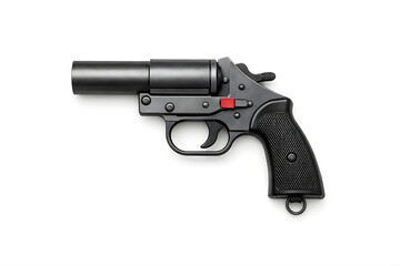 Military Flare Gun Flat Lay Top View &ndash; Horizontal Alignment on Seamless White