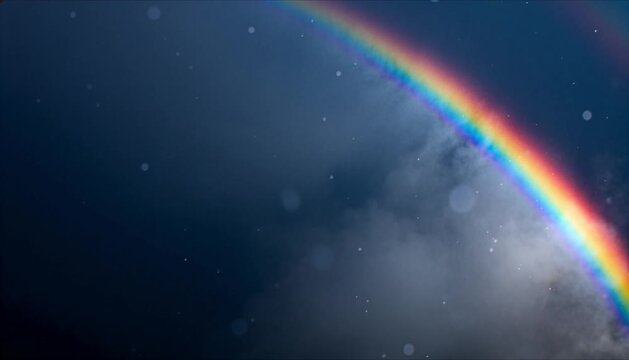 perfect prismatic rainbow forming in a misty dark sky for world meteorological day and atmospheric optics phenomenon concept