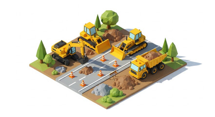 Construction Site with Yellow Machinery. © Ojo