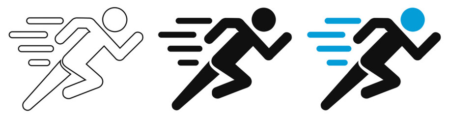 Modern Running Man Icon Set for Fast Delivery Logistics and Athletic Sports Motion Design