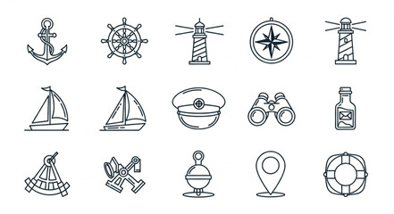 Nautical themed illustrations featuring various maritime symbols and elements. © Nabil