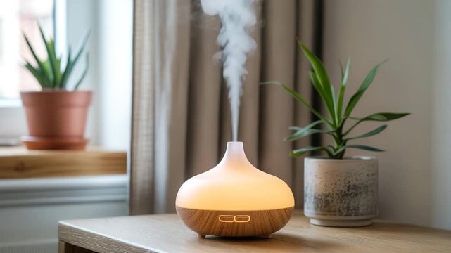 Modern essential oil diffuser creating relaxing atmosphere