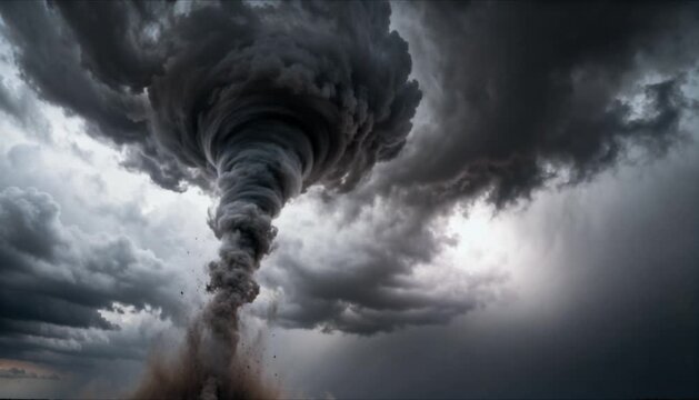 extreme macro of a clean tornado vortex formation within dark grey clouds for world meteorological day and fluid dynamics study concept