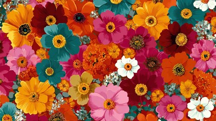 A vibrant and colorful floral arrangement with many different flowers