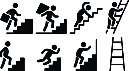 Various safety and accident prevention illustrations involving stairs and ladders © HappyArt