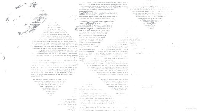 Faded grey text fragments on white background with abstract shapes and scattered dots texture grunge