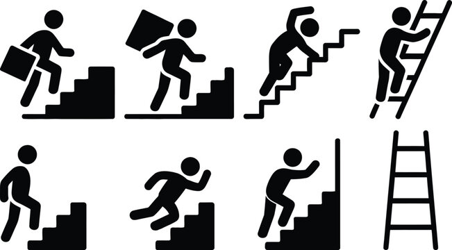 Various safety and accident prevention illustrations involving stairs and ladders