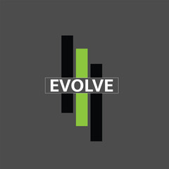 Bold abstract design featuring stark black and vibrant green bars with crisp white text EVOLVE on gray tshirt design vector design eps 10 