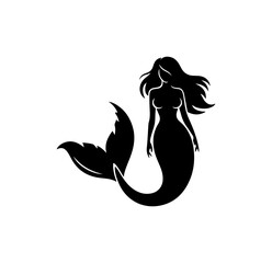 Elegant mermaid silhouette with flowing hair and tail
