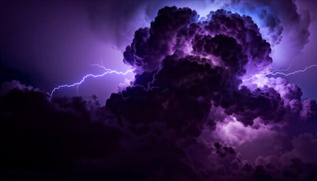 massive lightning bolts striking within dark purple cumulonimbus clouds for world meteorological day and extreme atmospheric electricity concept