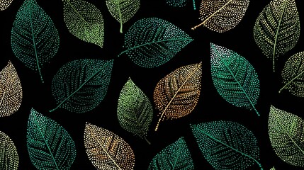 A vibrant pattern of colorful leaves on a dark background