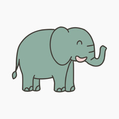 Obraz premium Cute cartoon elephant with happy expression and raised trunk