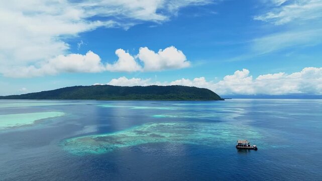 Aerial View of a Tropical Island Paradise at Raja Ampat Islands, Indonesian archipelago, West Papua, Indonesia	