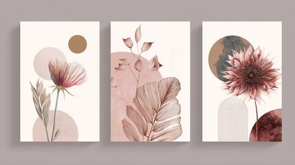 A set of three abstract floral art prints in soft pink hues