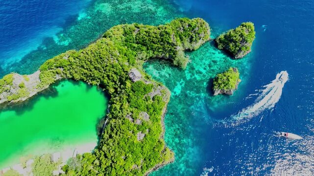 The tropical lagoon on Rufas Island near Piaynemo in South West Papua Indonesia's Raja Ampat.	