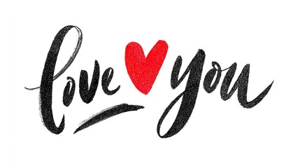 A romantic handwritten message with a red heart on a white background