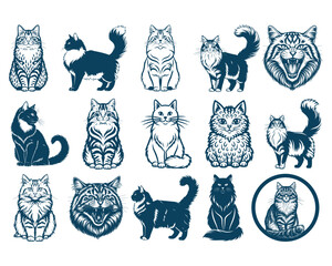 Naklejka premium Cat and Dog Mixed Pet Icon Collection Vector Illustration