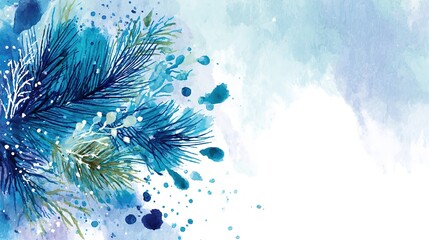A vibrant blue watercolor painting of a floral arrangement with splatters
