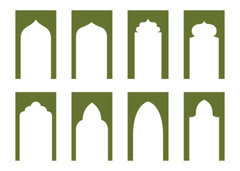 Olive Islamic Arch Frames Set Mosque Arch Vector Collection