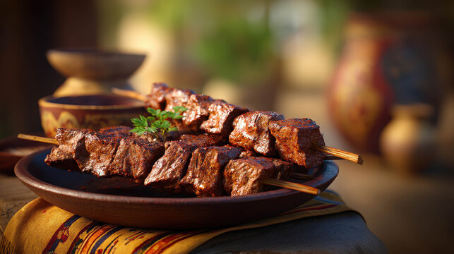 Highly Detailed Realistic Depiction of Traditional Nigerian Suya Skewers