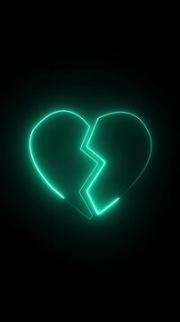 romantic heartbreak visual loop,love crisis abstract background,Animation icon of a broken neon red heart 4k on black background. Broken heart animation. Concept of unrequited love broken heart neon 