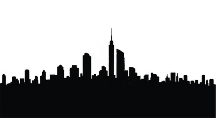 Obraz premium Dramatic black silhouette of a modern city skyline against a stark white background.