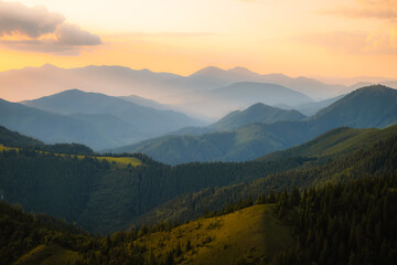 Naklejka premium Hiking on Skalna alpa near smrekovica in Great Fatra. Hiking in Slovakia mountains landscape. Velka Fatra national park, Slovakia