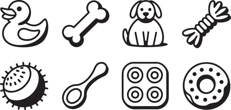Collection of hand drawn cute animal and object icons isolated on transparent background