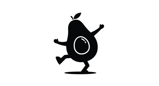 Joyful avocado character dancing with excitement on a white background