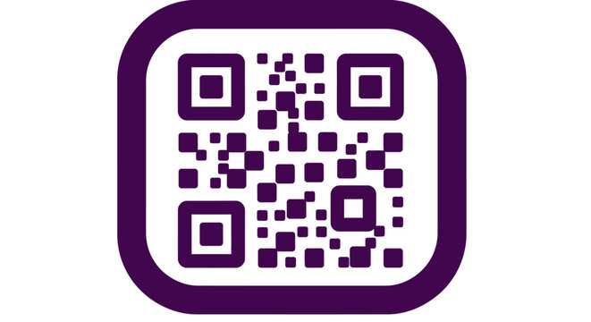 Purple QR Code on White Background.
