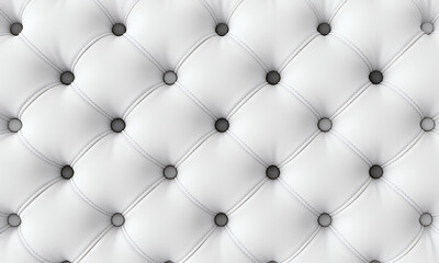 Fototapeta premium Close-Up Of White Leather Tufted Upholstery With Diamond Pattern And Dark Buttons For Texture Background