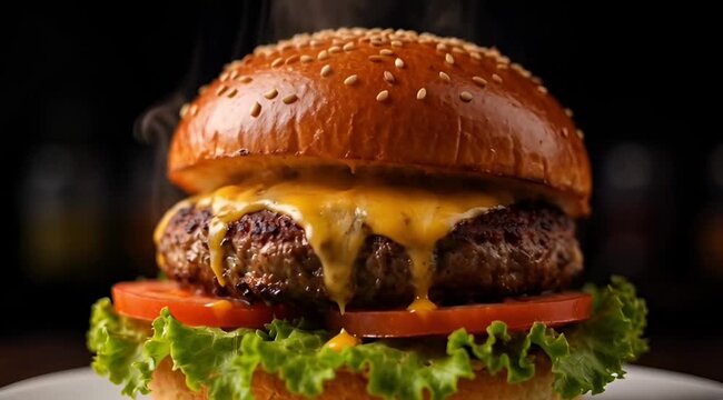 hamburger on black plate