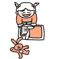 ぬいぐるみで遊ぶ女の子のイラスト