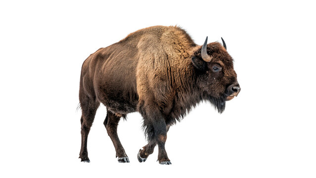 Bison walks isolated on transparent background cut out