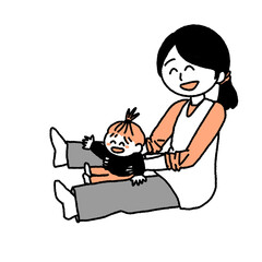 赤ちゃんと遊んでいるお母さんのイラスト